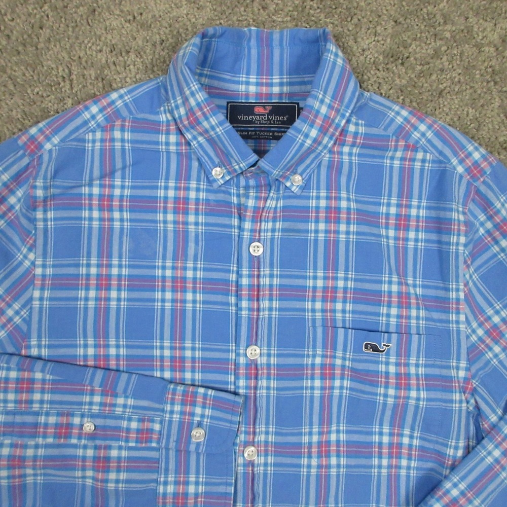 Vineyard Vines Shirt Mens Extra Small Blue Plaid Tartan Button Down Whale Logo